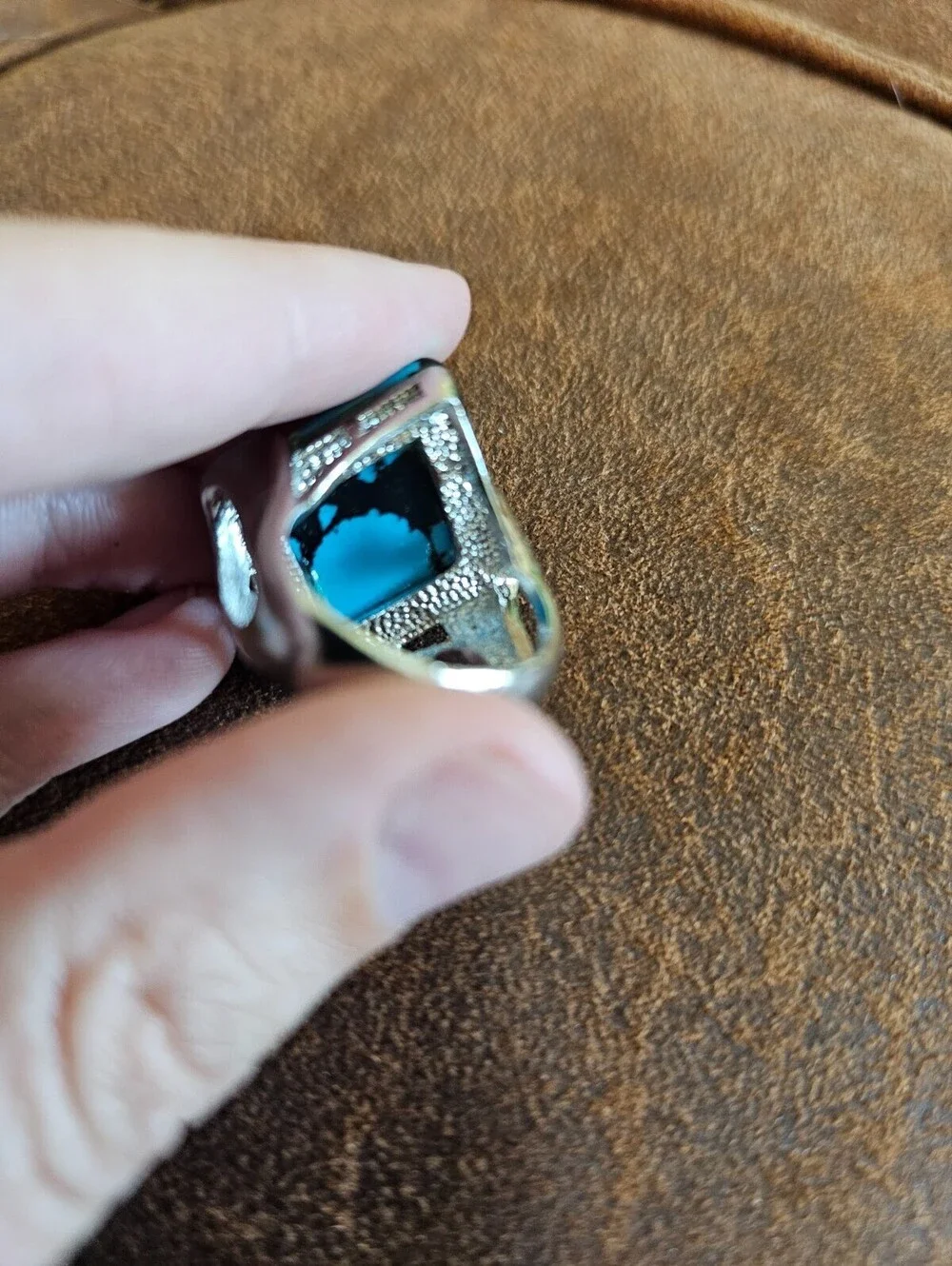 Vintage Mid Century mens Sz 9 Bohemian Style Faux Turquoise Square Ring